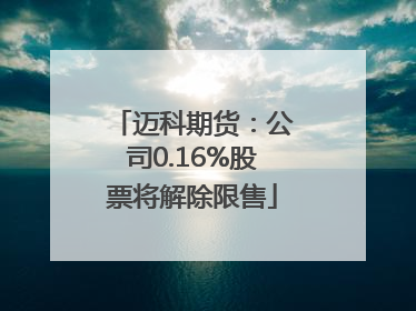 迈科期货：公司0.16%股票将解除限售